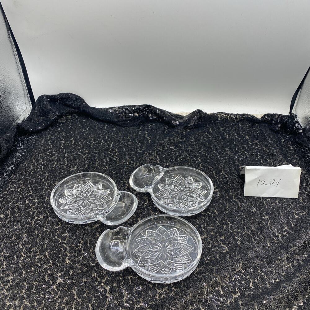 FOSTORIA Glass Bridge Coaster W Tea Bag/Ash Tray/ Spoon Rest Set Of 3